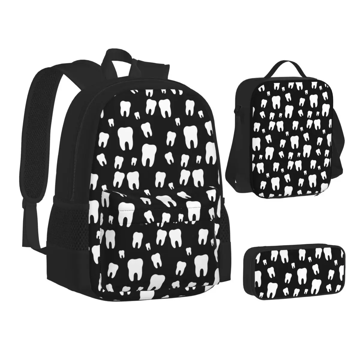 

Teeth Dental Pattern Backpacks Boys Girls Bookbag School Bags Children Rucksack Lunch Bag Pen Bag Three-Piece Set