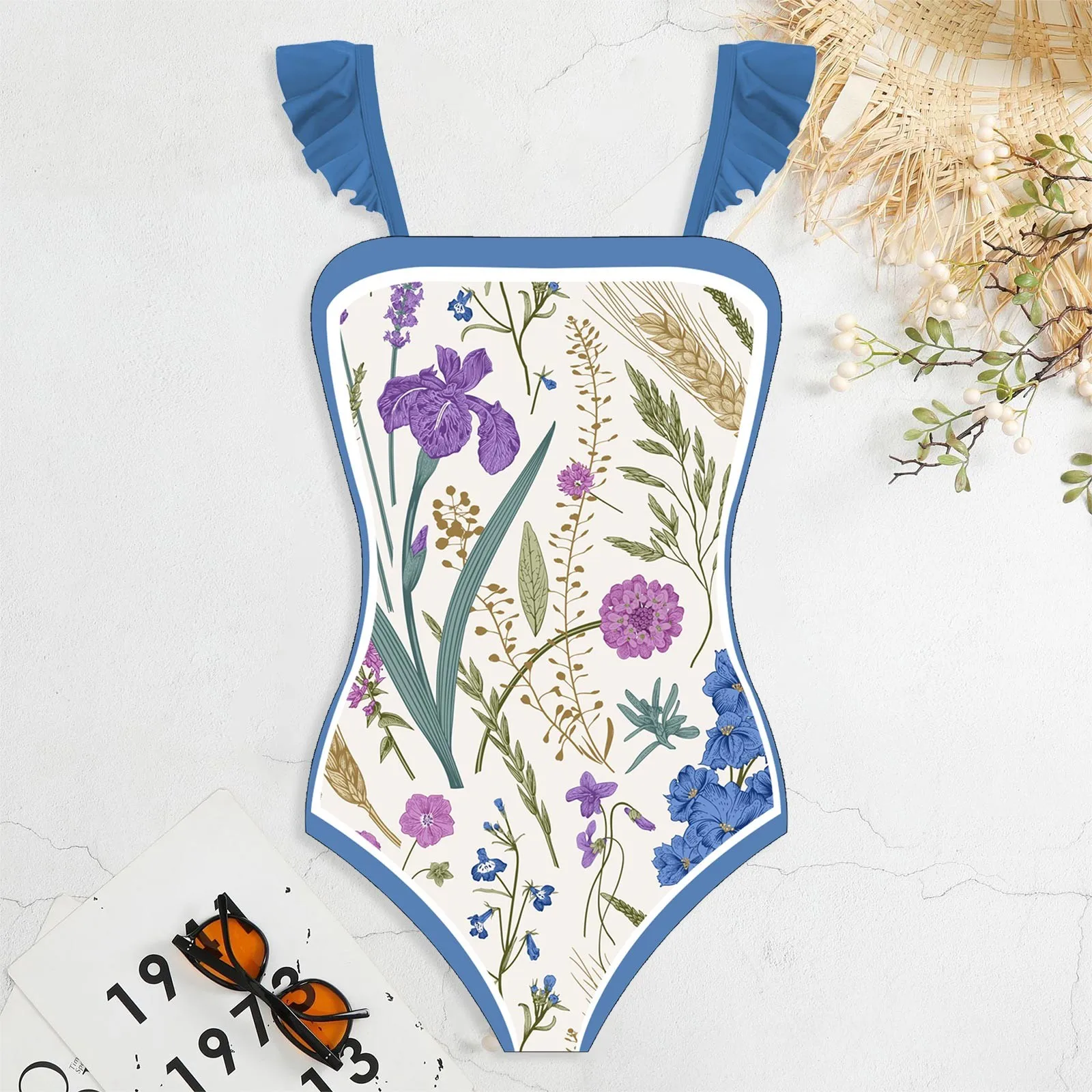 Damskie 1 częściowe stroje kąpielowe + 1 sztuka pokrowiec dwuczęściowy nadruk w stylu Vintage strój kąpielowy Bikini Monokini 2 częściowe stroje