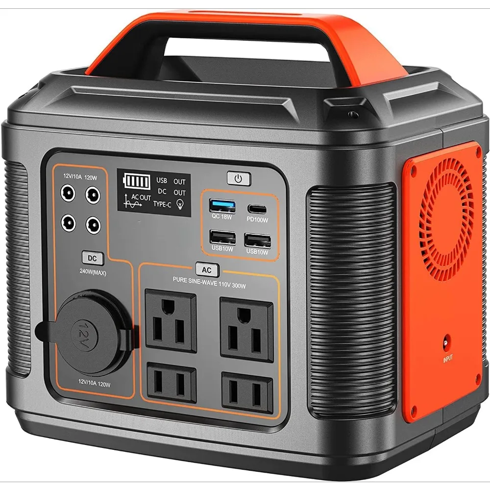 Portable Power Station, 300W 296Wh Solar Generator Quick Charge / 110V AC Outlets/DC Ports and LED Flashlight,