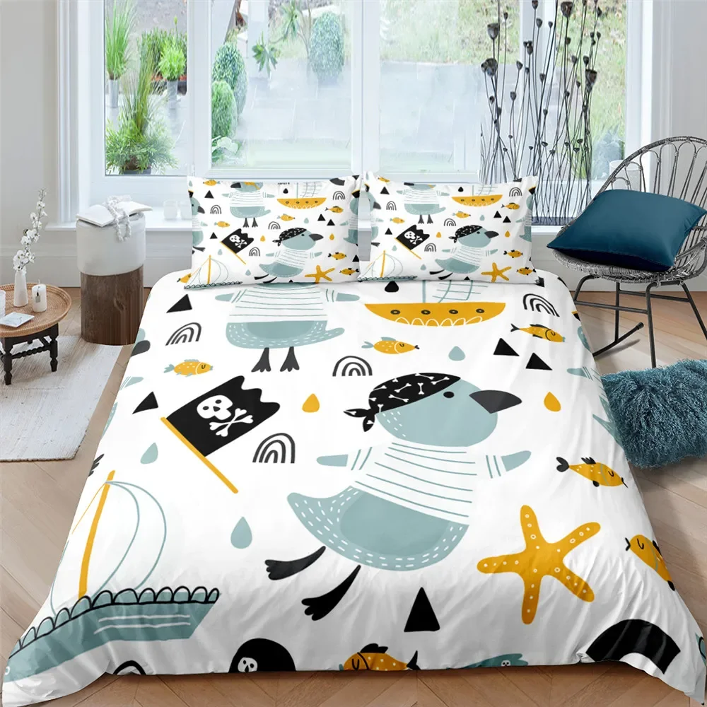 Cartoon Animal Duvet Cover King Queen Nordic Style Bedding Set Kids Cute Wildlife Lion Fox Octopus 2/3pcs Polyester Quilt Cover