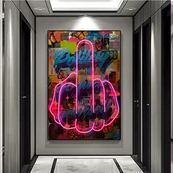 Classic Abstract Wall Art Neon Design Middle Finger Painting HD Canvas Printed Poster Home Living Room Bedroom Decoration