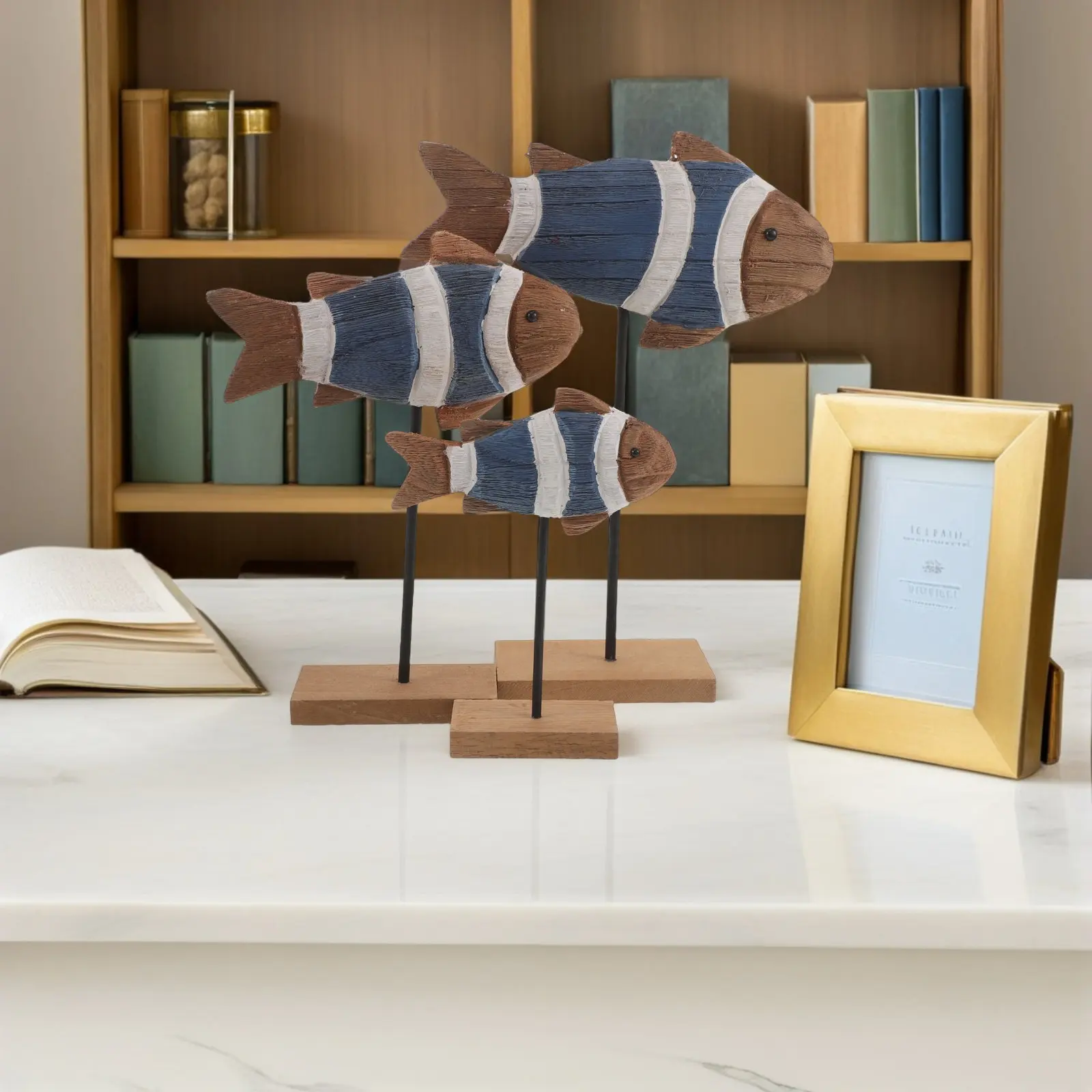 Artisan Crafted Small Mediterranean Fish Statue Ceramic Decor Object for Modern Farmhouse Beach Living Space Styling