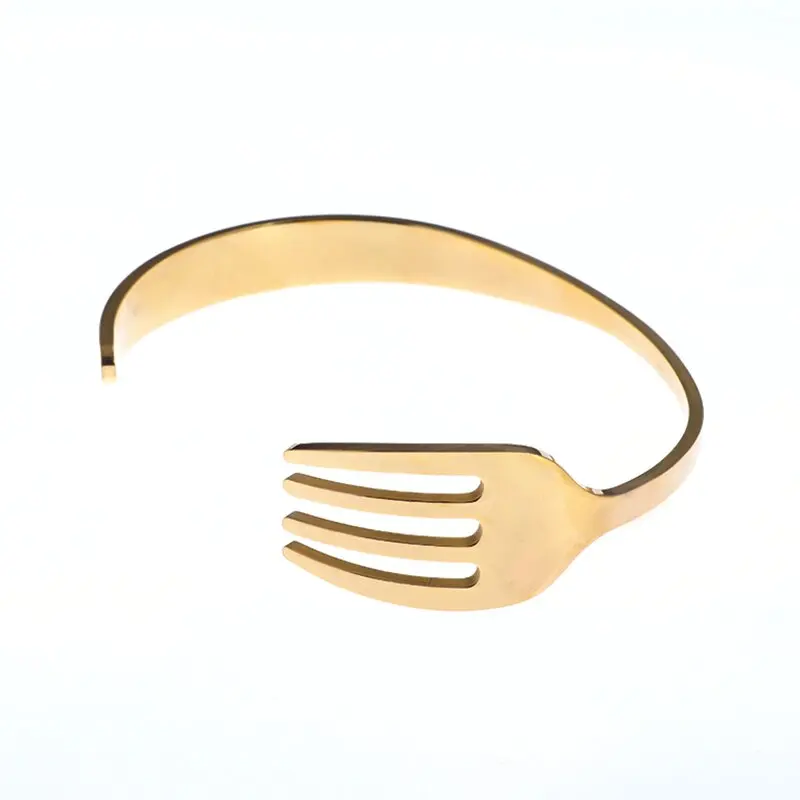 Stainless Steel Simple Curved Cutlery Fork Cuff Bracelet Fun Tricolor Open Bracelet Men\\\\\\\\\\\\\\\'s Ladies Hip Hop Cool Jewelry