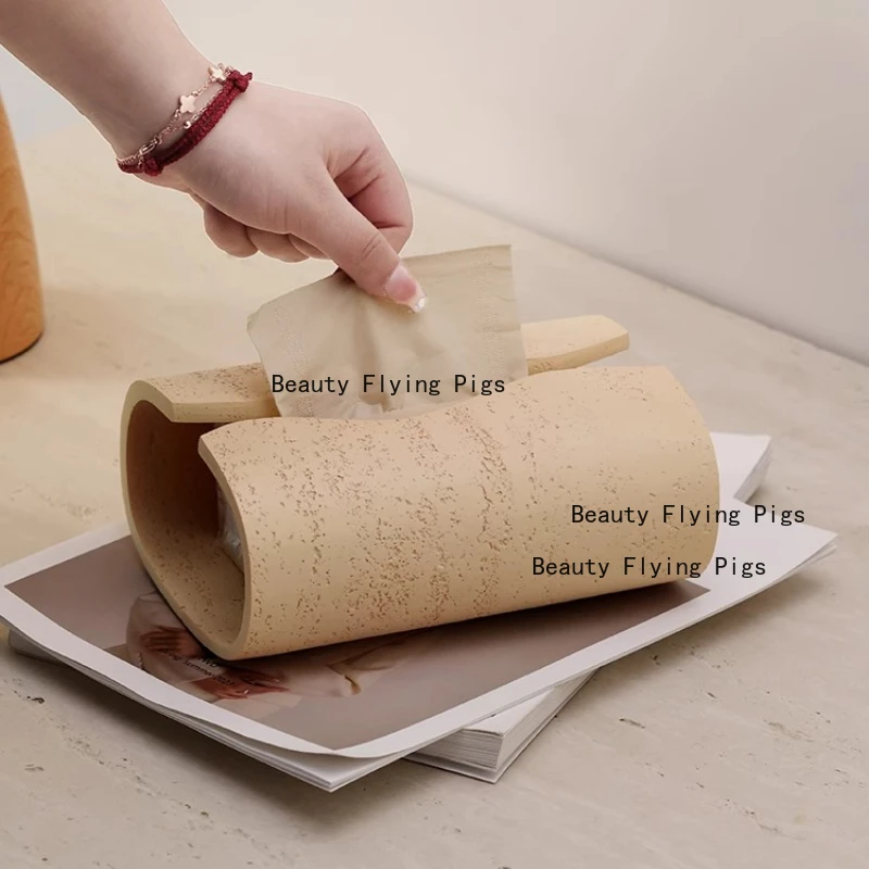 

1pc Sandstone Tissue Box Living Room Desktop Paper Box Curved Seat Tissue Box Home Accessories Tissue Storage Rack