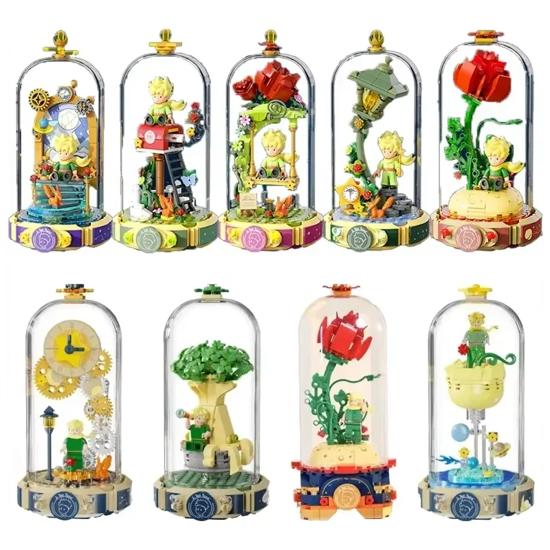 Le Petit Prince Building Block Eternal Rose Dust Cover Desktop Decoration Puzzle Assembling Model Toy Birthday Gift for Children