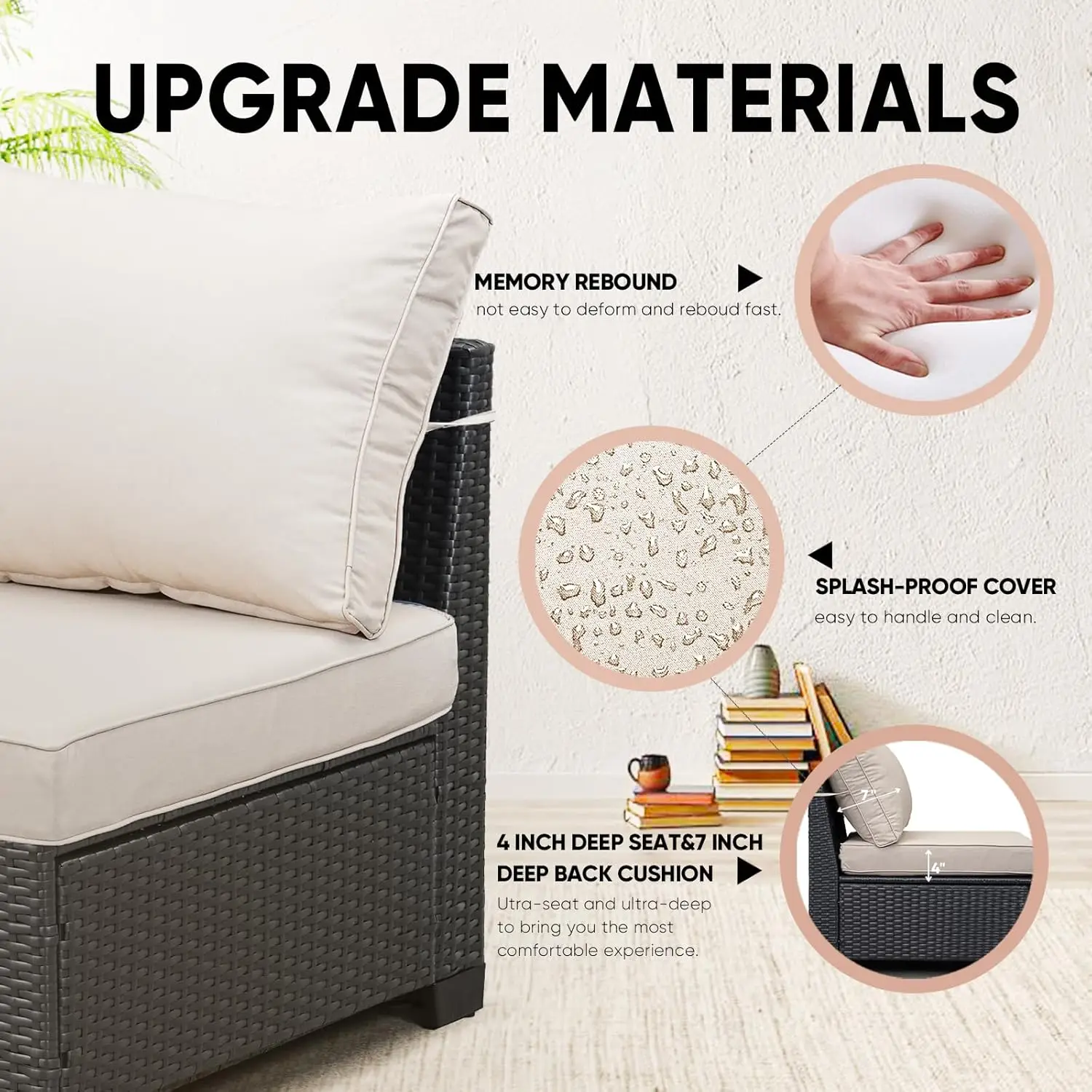 6 Pieces All Weather Patio Conversation Sets Wicker PE Rattan Outdoor Sectional Couch Sofa Set with Cushion & Coffee Table