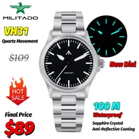 Militado nuevo ML18 36Mm reloj de cuarzo negro VH31 cristal de zafiro revestimiento antirreflectante luminoso 100M relojes de pulsera impermeables