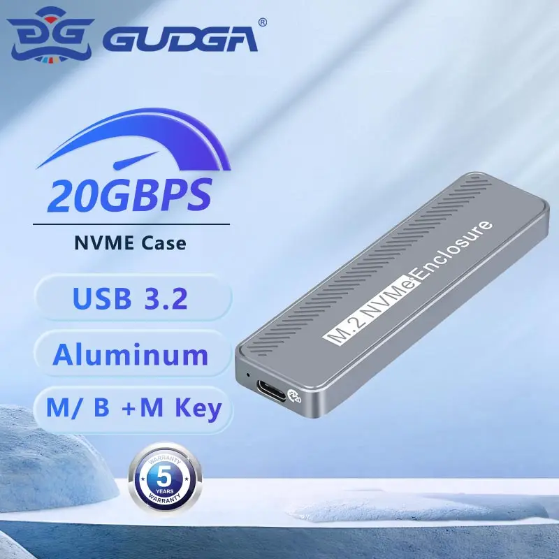 GUDGA NVMe SSD Case 20Gbps Enclosure Aluminum USB 3.2 GEN 2X2 Type C M/B+M Key External Case Box For 2230/2242/2260/2280 NVME