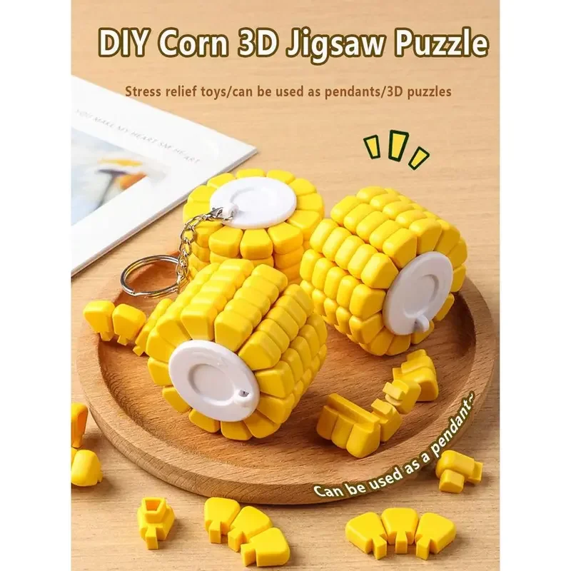 

3D DIY Corn Puzzle Building Blocks - Creative Fidget Toy Keychain, Brain Teaser Decompression Cube, Perfect Gift for Puzzle Love
