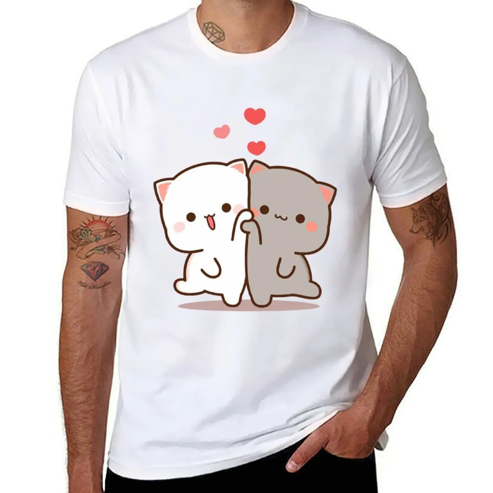 

Peach and goma mochi cat T-Shirt cotton t shirt man mens graphic t shirts T-Shirt