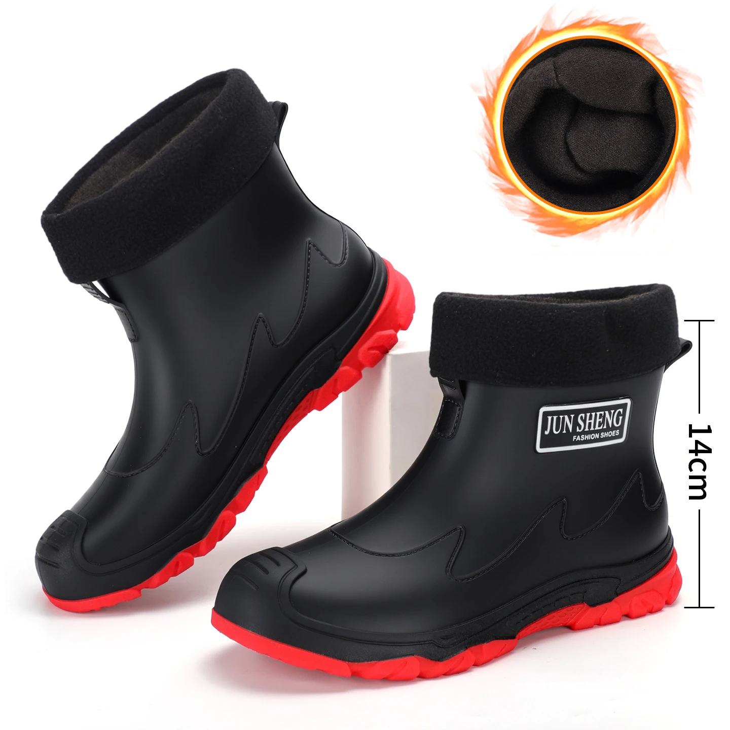 Waterproof Cross-Border Men's Rain Shoes Fashion Short Socks Thickened Warm Rubber PVC Work Anti-Slip Fishing Kitchen Rain Boots view 5