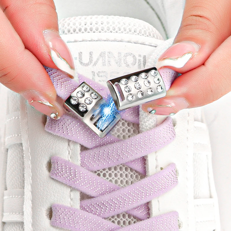 Diamond Lock Shoelaces without ties Magnetic Buckle Elastic Laces Sneakers 8mm Flats No Tie Shoe laces Shoes Accessories