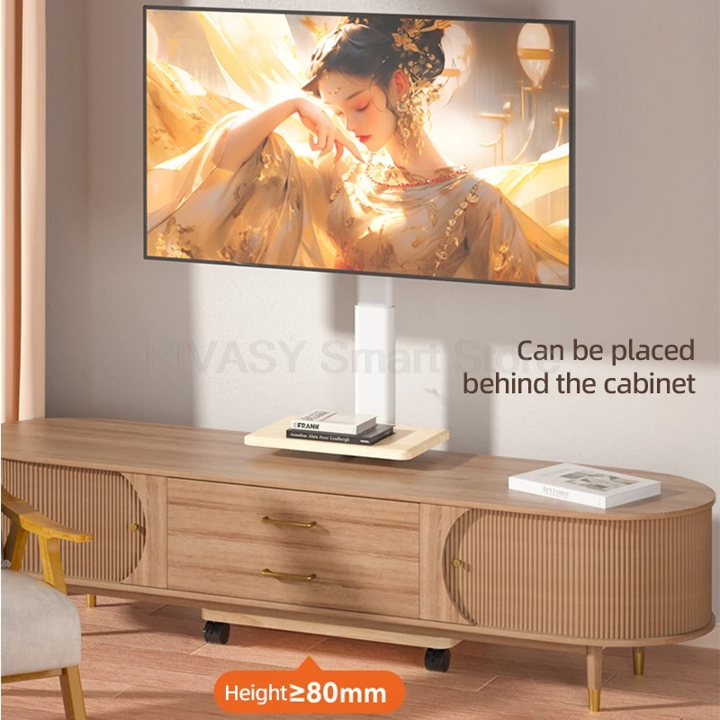

Для 55 65, 75-дюймовых экранов, мобильное напольное крепление, современная деревянная подставка для телевизора, тележка на колесиках с подносом, 360 колес, экономия места для гостиной