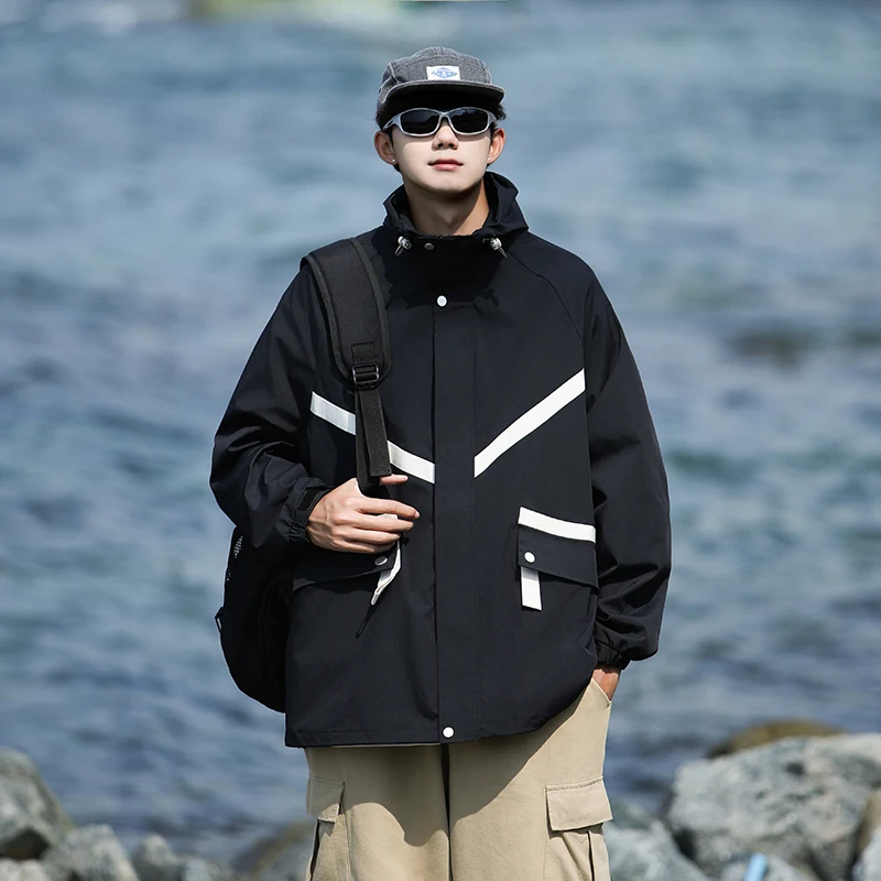 

Унисекс уличная ветровка в корейском минималистском стиле, новая мужская куртка с капюшоном, модные и модные водонепроницаемые пальто