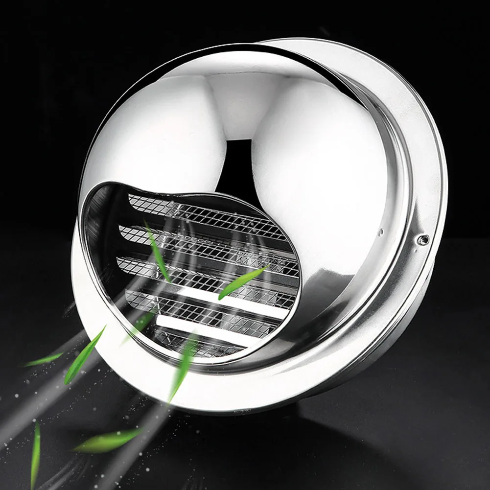 1pc Stainless Steel Vent Cap Exterior Wall Air Outlet Grille Round Heating Cooling Vent Cover Hemispherical Hood Design