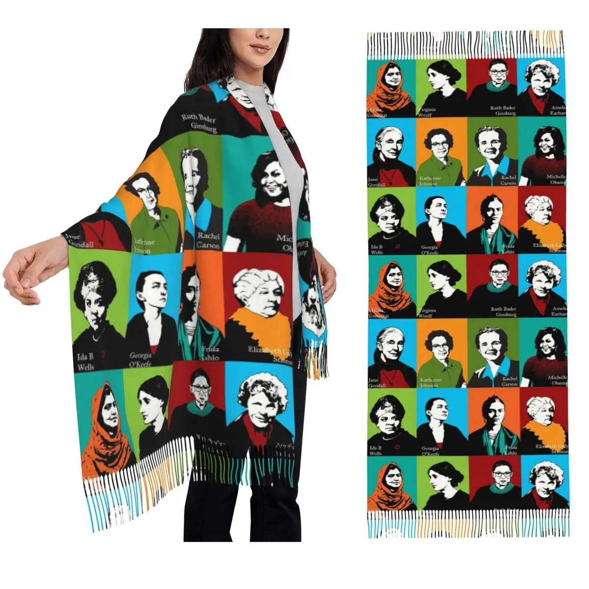 

Феминистские значки, шарф, шарфы с кисточками для женщин, мягкие теплые шали и накидки, длинная осенне-зимняя шаль