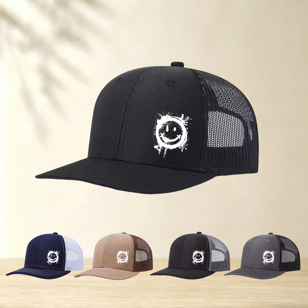 1 printed truck hat, breathable mesh baseball cap, adjustable snap button, men's and women's casual street wear hats