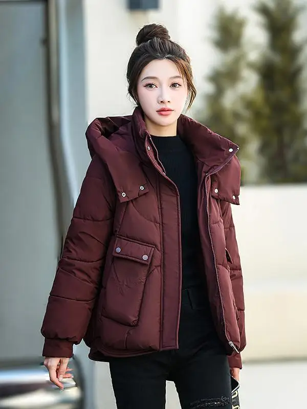

Модная утепленная хлопковая куртка для женщин, зимнее свободное пальто с капюшоном, теплая хлопковая одежда в корейском стиле для повседневной носки