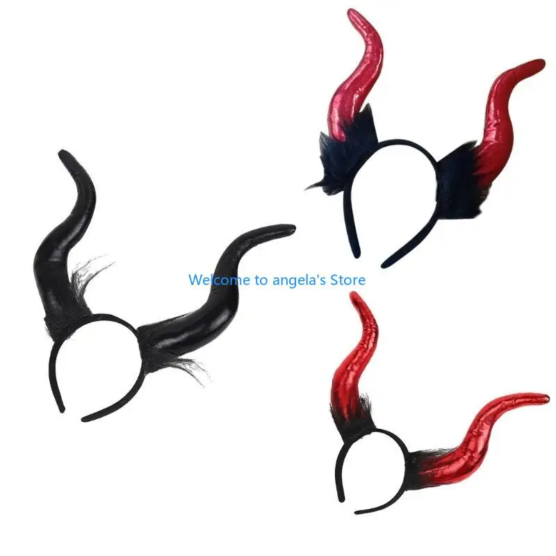 X4YC Long Cow Horn Headband for Halloween Costume Hairhoop Party Props Headpiece Stage Headdress Anime Dress Up Accessories