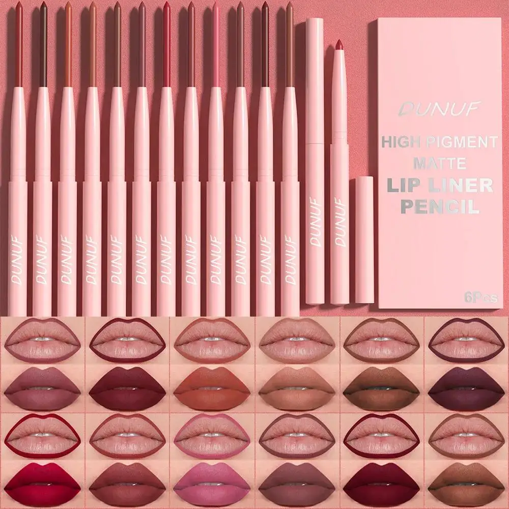 6pcs Matte Lip Liner Set Nude Brown Rose Red Waterproof Long Lasting Rotatable Lip Pencil Smooth Pigmented Kit