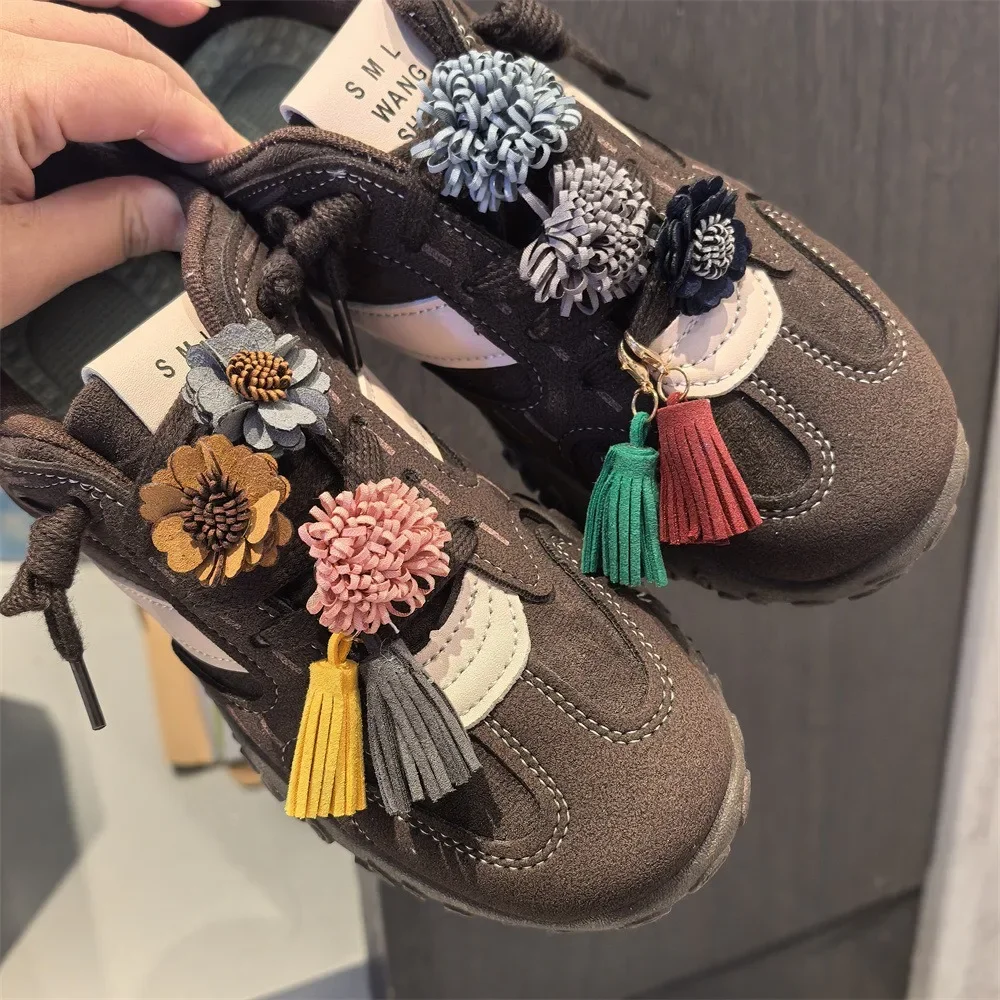 

New Maillard Tassel Pendant Shoe Charms Leather Flower Shoelace Buckle Shoes Flower Sports Shoelace Decoration Buckle 1 PCS