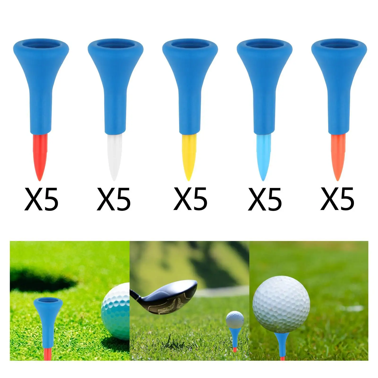 

5 Pieces Professional Golf Rubber Tees Almost Unbreakable Holder Flexible 42mm