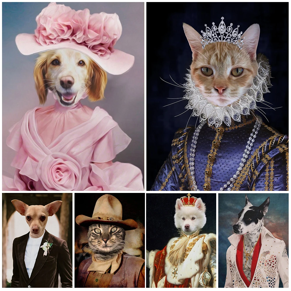 

Custom Dog Cat Princess Lady Animal Wall Pictures For Living Room Nordic Poster Wall Art Canvas Painting Home Decor Unframed