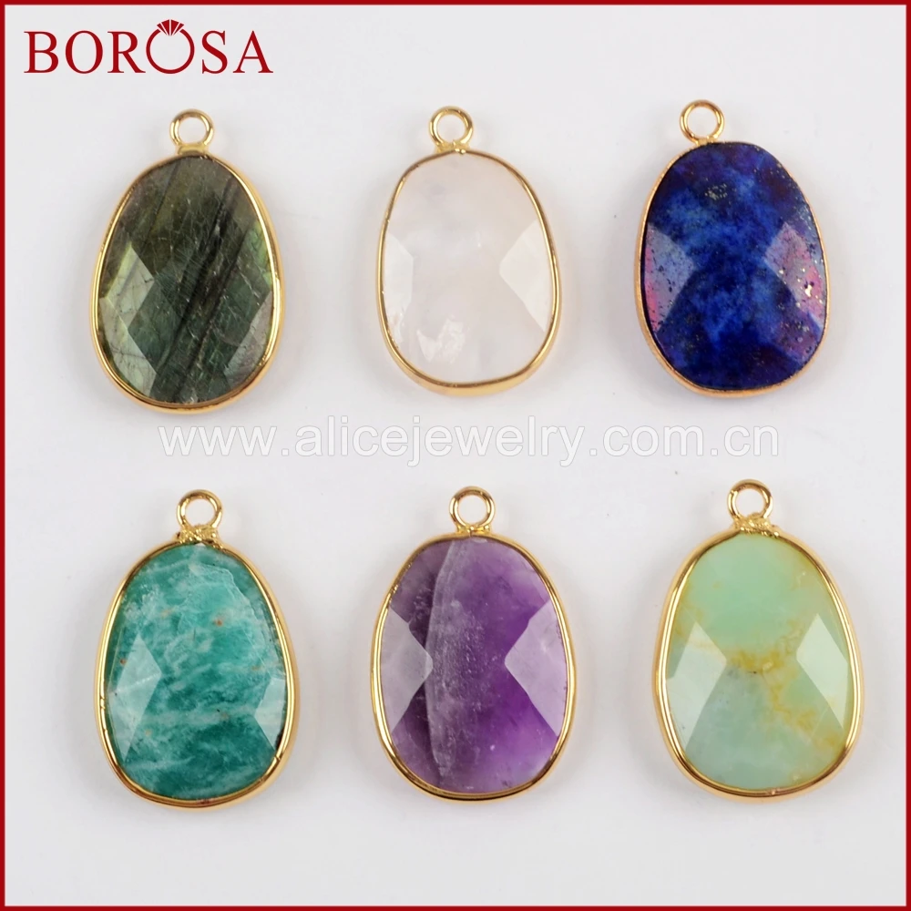 Gold Plated Teardrop Multi-kind Natural Gemstone Faceted Charms Pendant for Necklace Making for Women Jewelry G1557