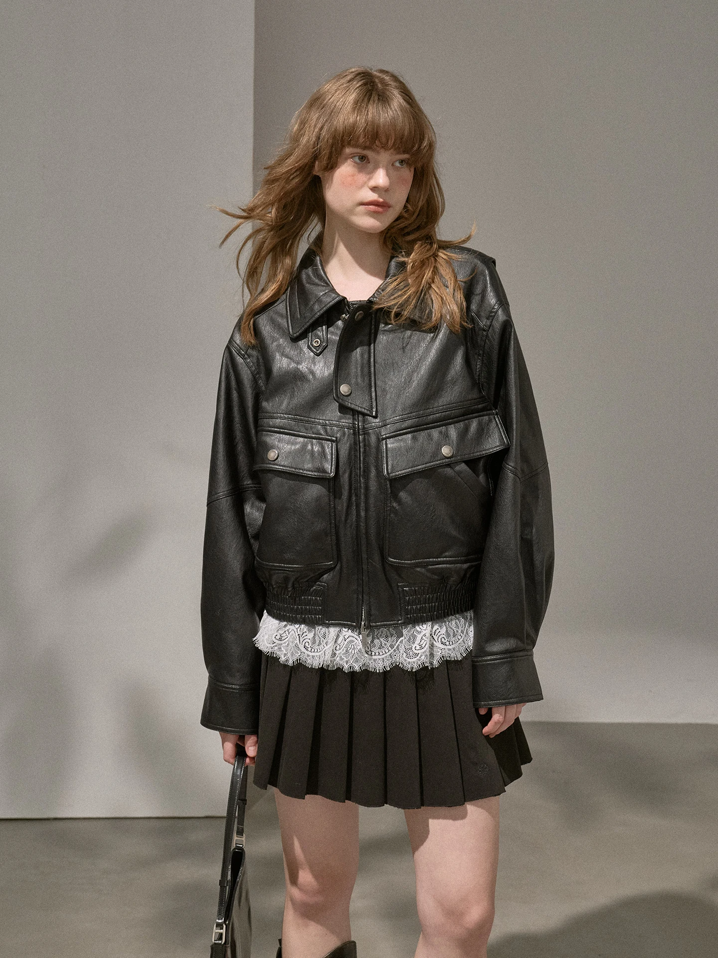 Giacca in Pelle Slim Fit DIDDI MODA Bla Brown con Colletto Grande, Stile Motociclista, Olio Cerato, Cappotto Alla Moda per Giovani