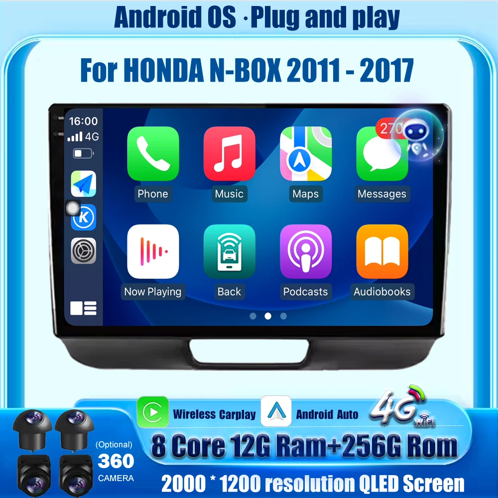 

Беспроводной CarPlay для HONDA N-BOX 2011-2017 Android 16 Автомобильный радиоприемник Мультимедийный плеер GPS-навигация Стерео BT DSP Головное устройство