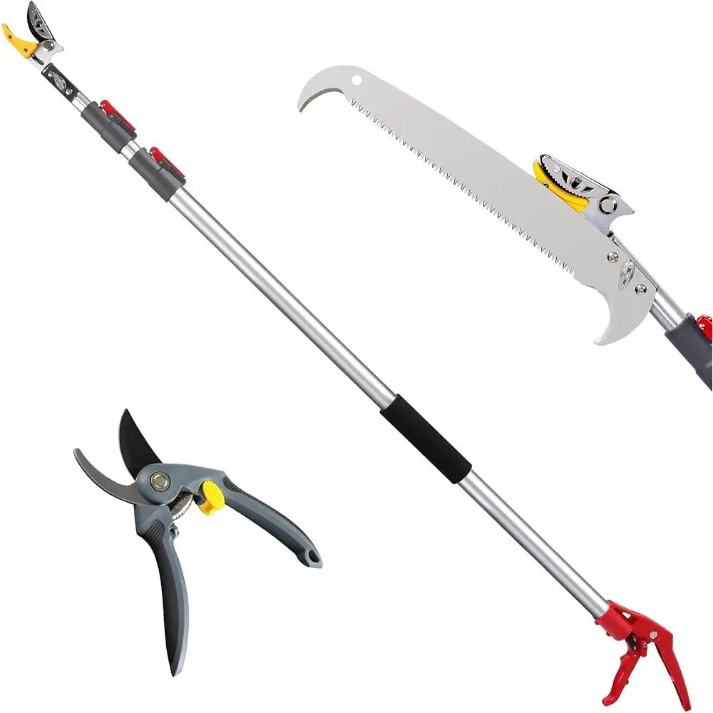 Extendable Tree Pruner 4.6-10ft with Carbon Steel Blades Cut and Hold System Lightweight Aluminum Handle Garden Use