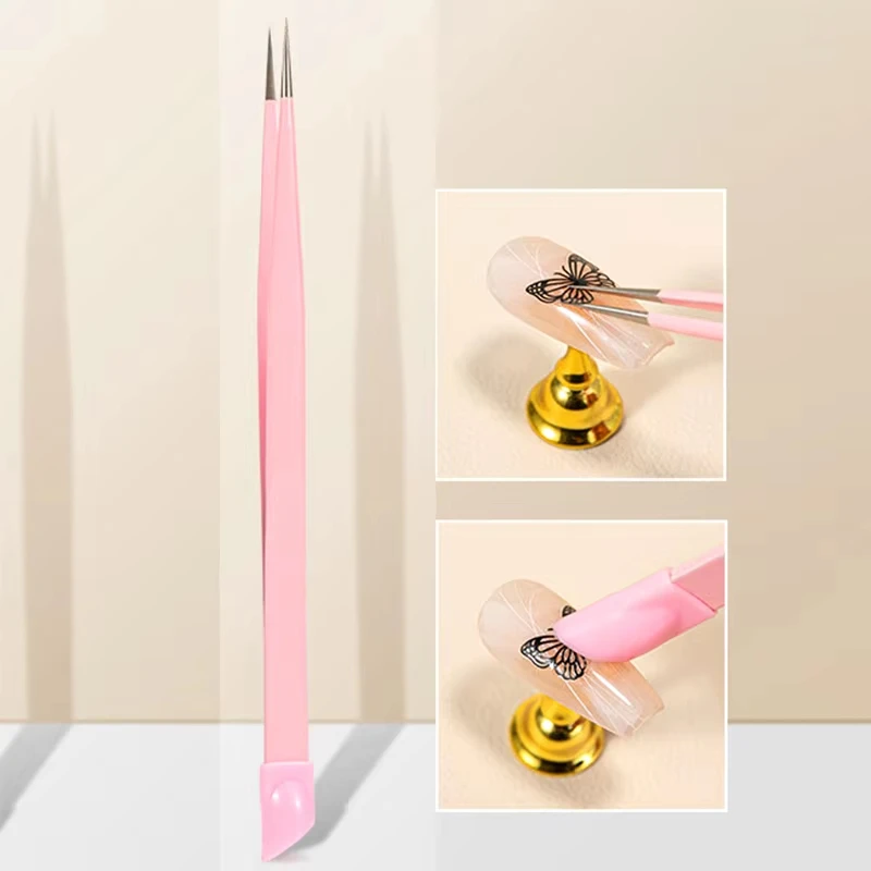Neue doppelseitige Pinzette mit spitzen Enden und Silikon-Presskopf, Klebebandentferner, Acryl-Nagelwerkzeuge, Wimpernzange. – Detail 7