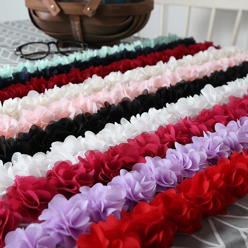 26 Blumen 14 Farben 3D Chiffon-Blumen DIY 5cm Breite Spitzenborte Spitzenband Dekoration Kleidungszubehör Ohne Stirnband – Detail 2