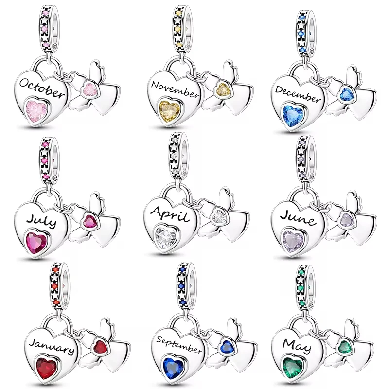 925 Sterling Silver Month Birthday Stone Round Beads fit Women Charm Bracelet Bangle DIY Jewlry Making 3