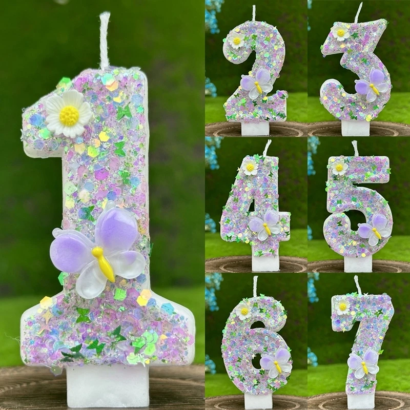 Sparklers Birthday Candle 0-9 Number Digital Candles Butterfly Cake Topper Birthday Memorial Day Party Decoration Baby Shower