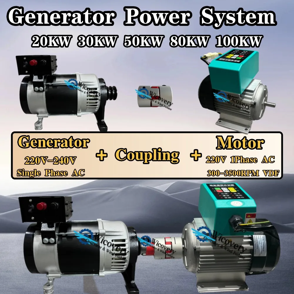 20KW 30KW 50KW 220V 240V 1Phase AC Permanent Magnet Generator With VFD 300-3500RPM Motor Intelligent Controller Set For Home