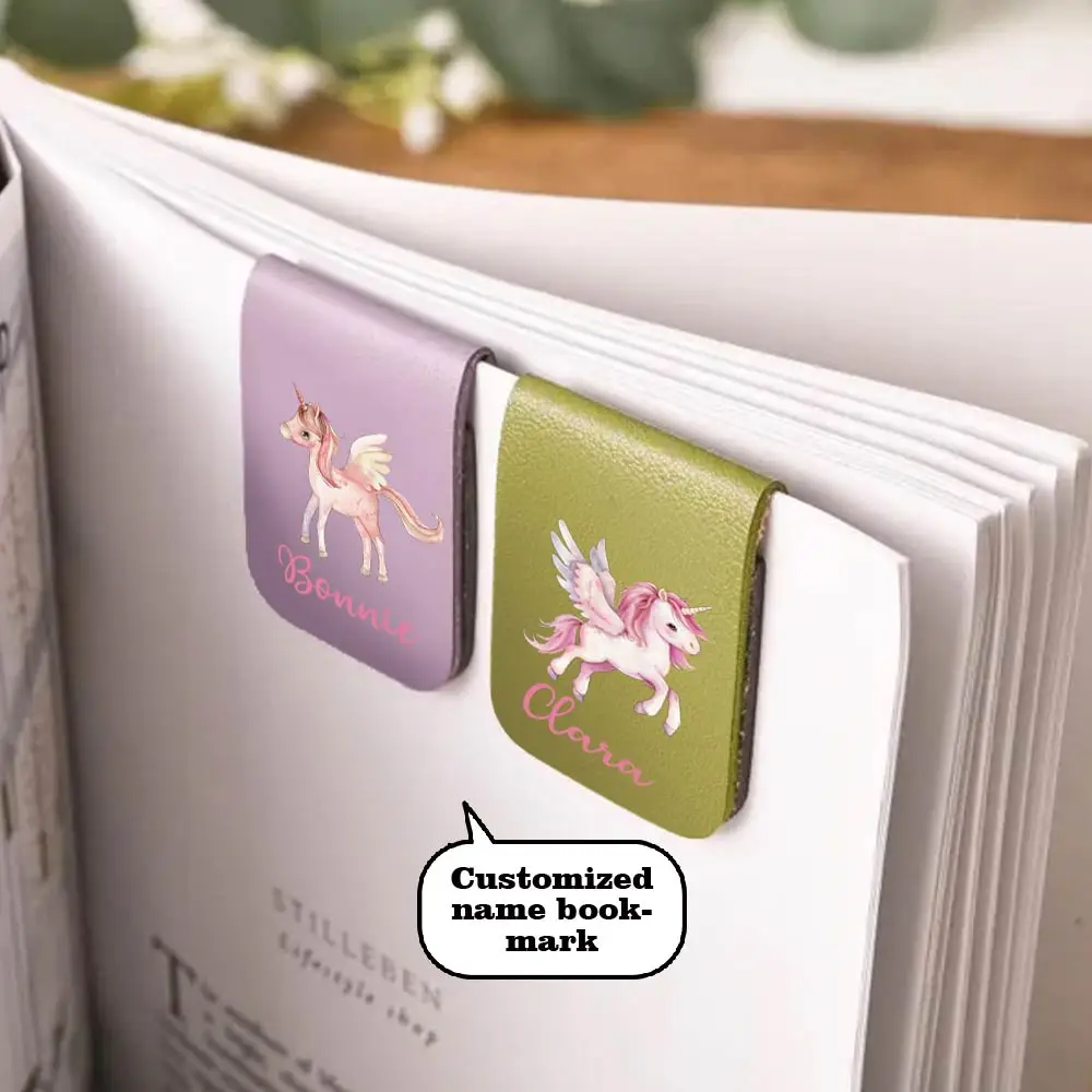 1 szt. Zakładka do książki z kolorowym jednorożcem, personalizowana skórzana zakładka do książki z kolorowym jednorożcem, personalizowana zakładka magnetyczna