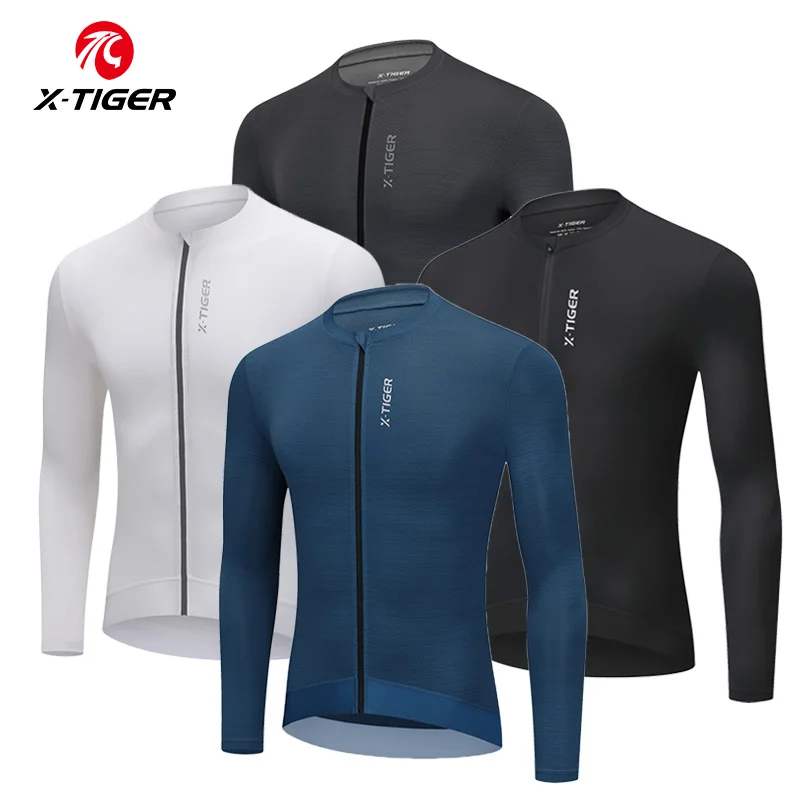 

X-TIGER Cycling Jersey Men Slim Fit Pro Long Sleeves Shirt Biking Jerseys Breathable Man 3+1 Pockets Quick Dry Cycling Maillot