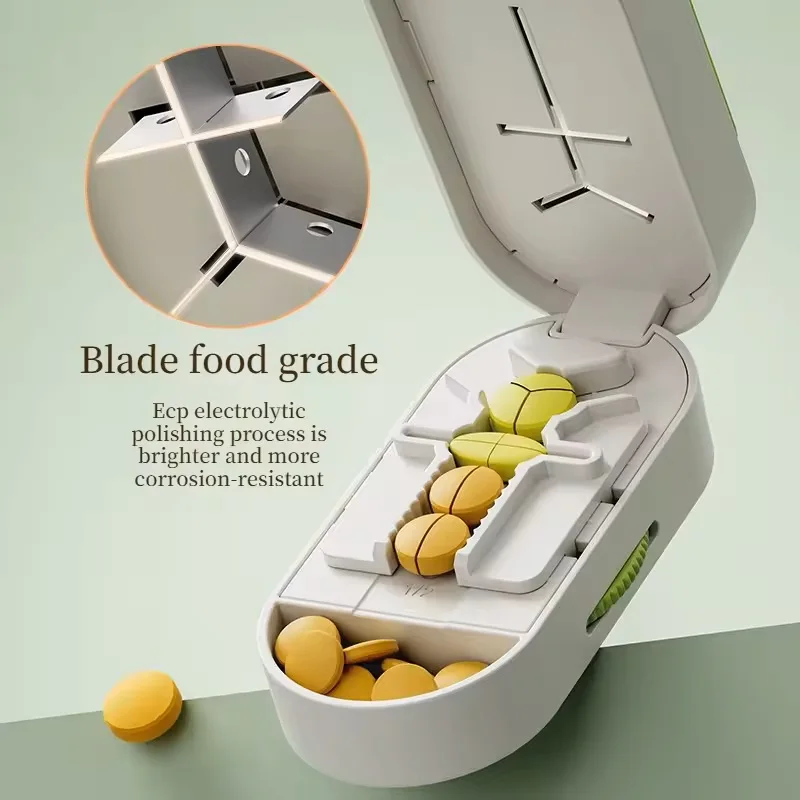 Portable 2 3 4 Halves Pill Cutter and Storage Box Reusable Medicine Containers Medicine Storage with Accurate Pill Alignment