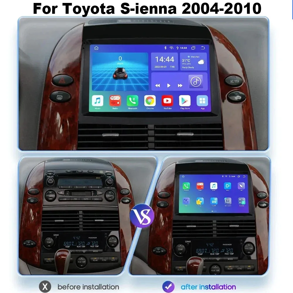 9in Android13 Car Stereo Radio GPS Navigation 2G+32G for S-ienna 2004-2010 Wireless fit for CarPlay Android Auto WiFi FM/RDS SWC