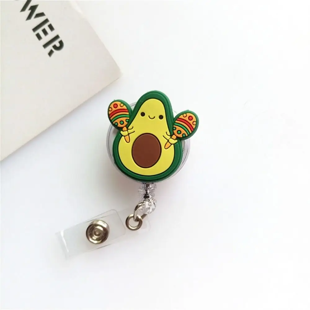 Silicone Fruits Badge Holder Avocado ID Card Cartoon Nurse Badge Reel Name Tag Chest Card Retractable Badge Holder Hospital Use