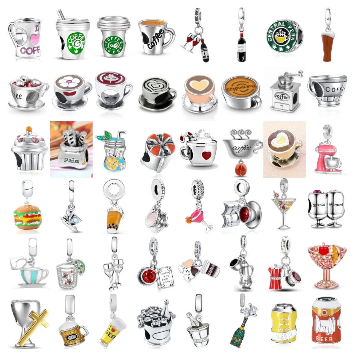 

New 925 Silver cocktail cup Charm red wine glass love beer coffee Bead Amulet Fit Original Bracelet Women DIY drink Pendant Gift