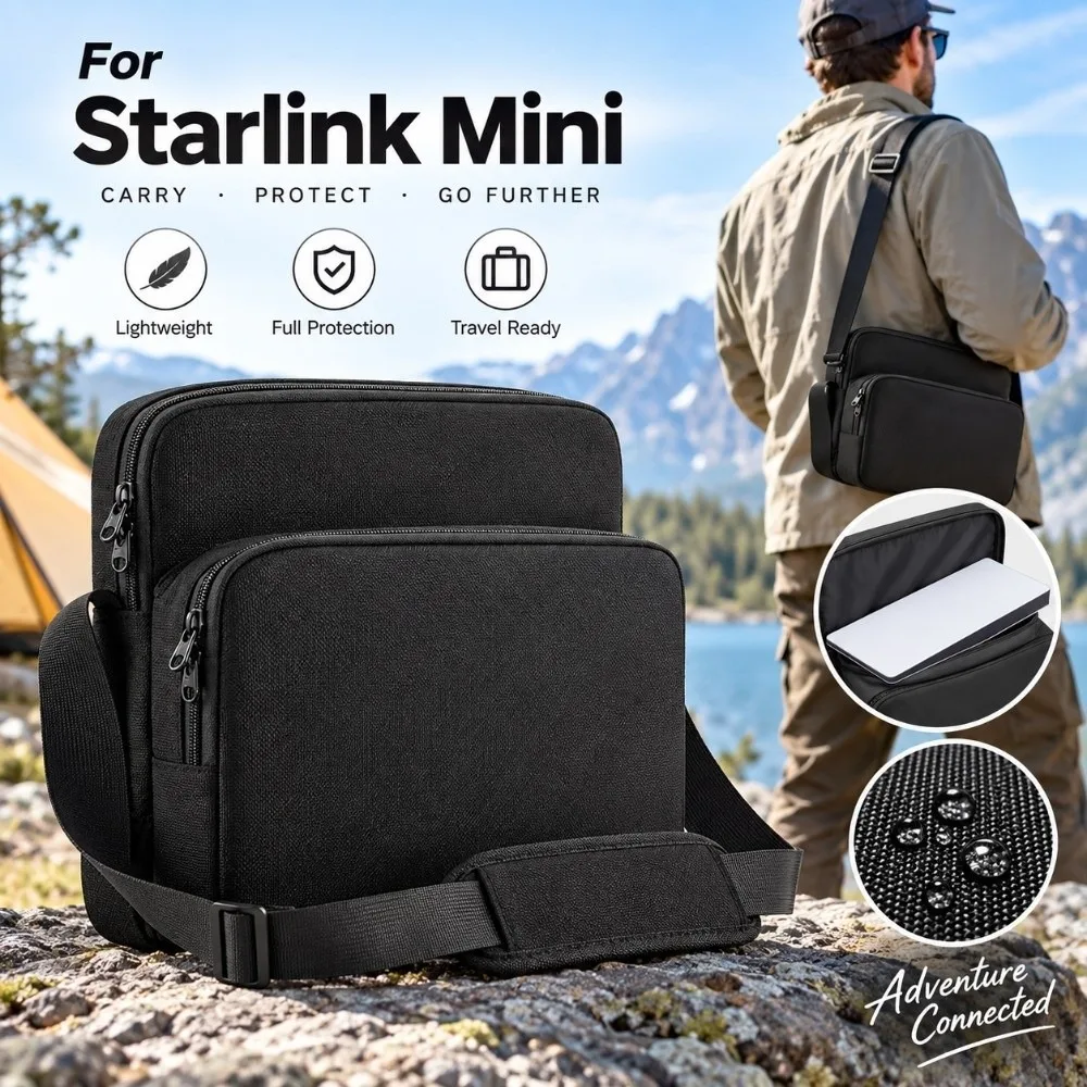Waterproof Router Carrying Bag Adjustable Strap Dual Zipper Protective Case 900D Nylon Anti-fall for Starlink Mini