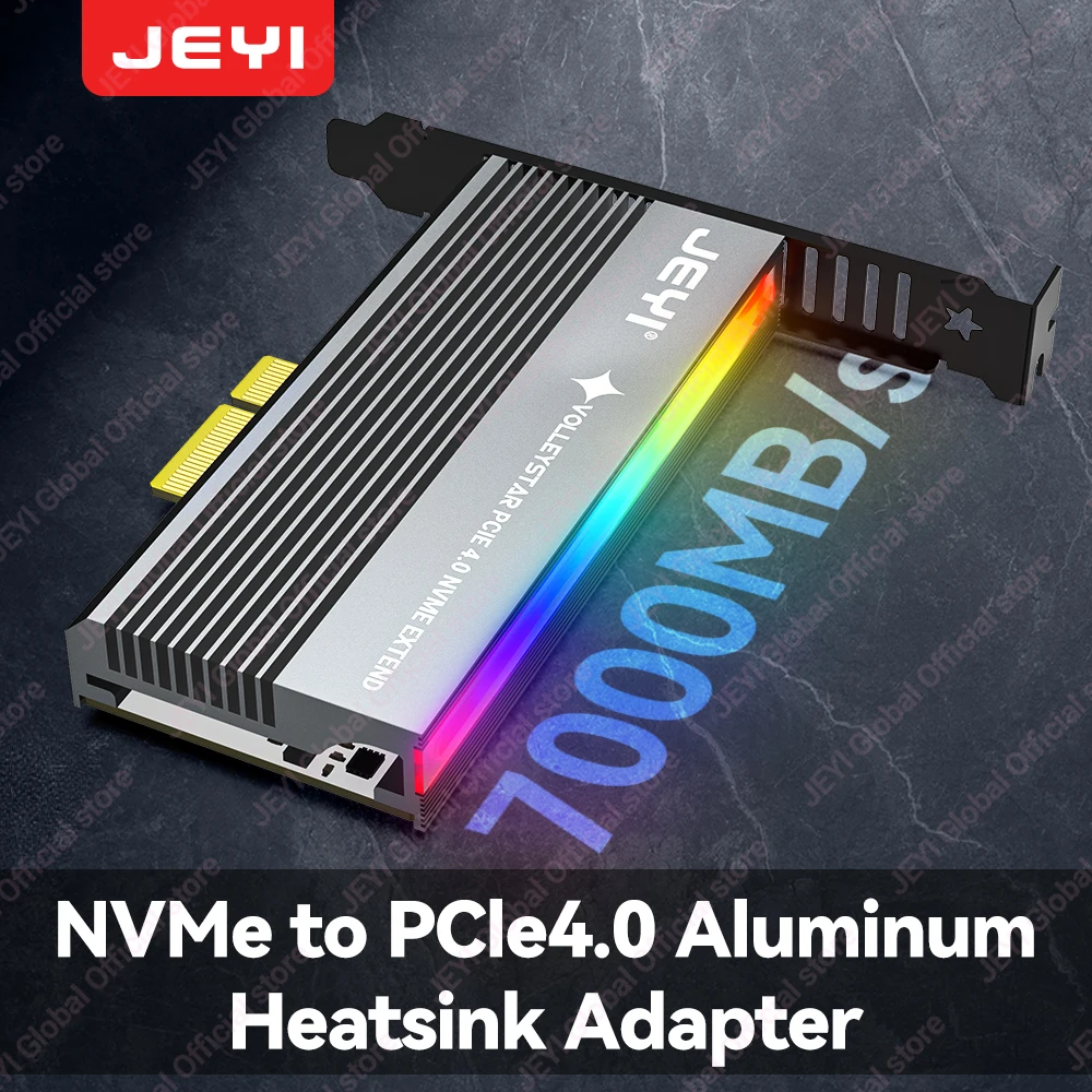 Adapter JEYI VolleyStar PCIE do NVMe z radiatorem ze stopu aluminium, karta M.2 RGB PCIe 4.0 z uchwytem o niskim profilu 1/2U