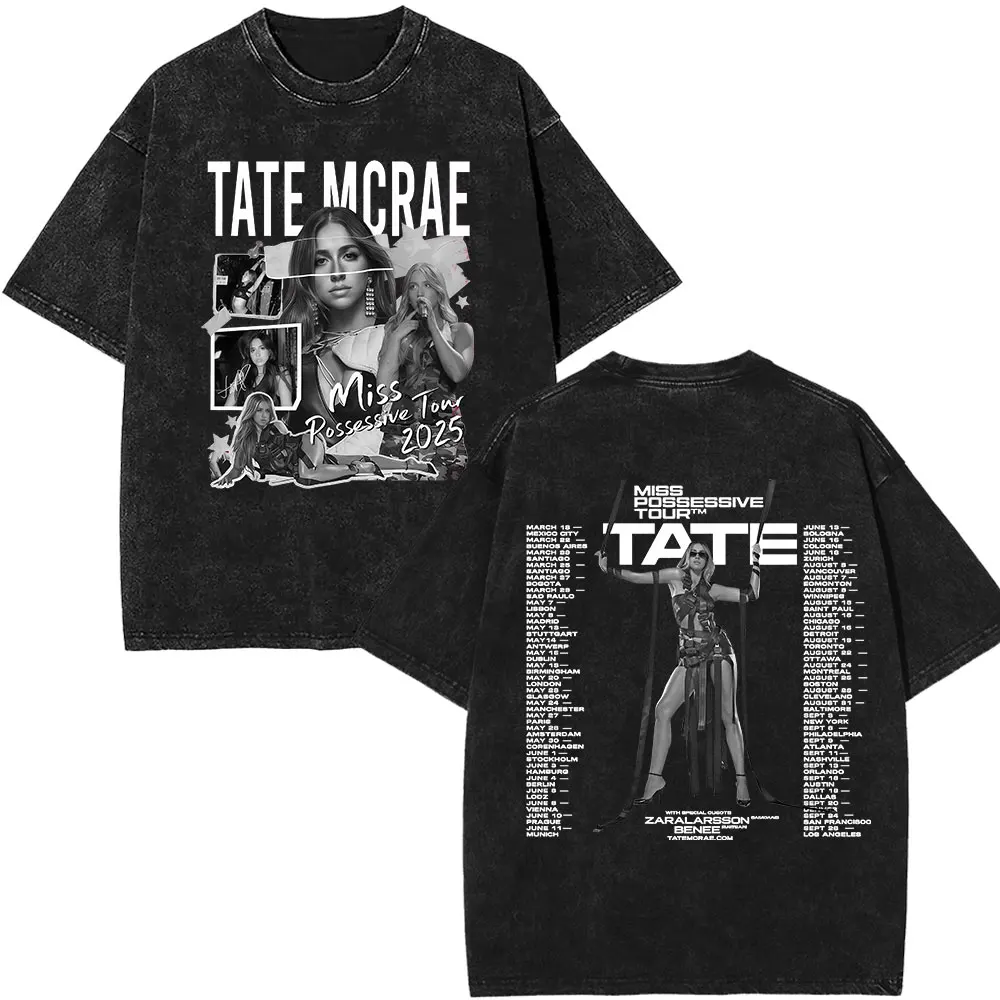 Vintage lavato Tate McRae TIT FOR TAT Album 2025 Merch T-shirt Uomo Donna Abbigliamento Harajuku T-shirt a maniche corte T-shirt in cotone