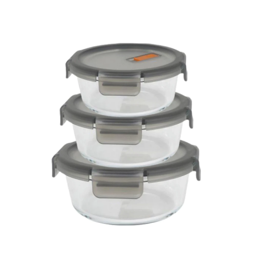 Maxhome-Set 3 Ronde Glazen Bakjes Met Deksel Masterchef Voedselopslagcontainers, Luchtdichte,