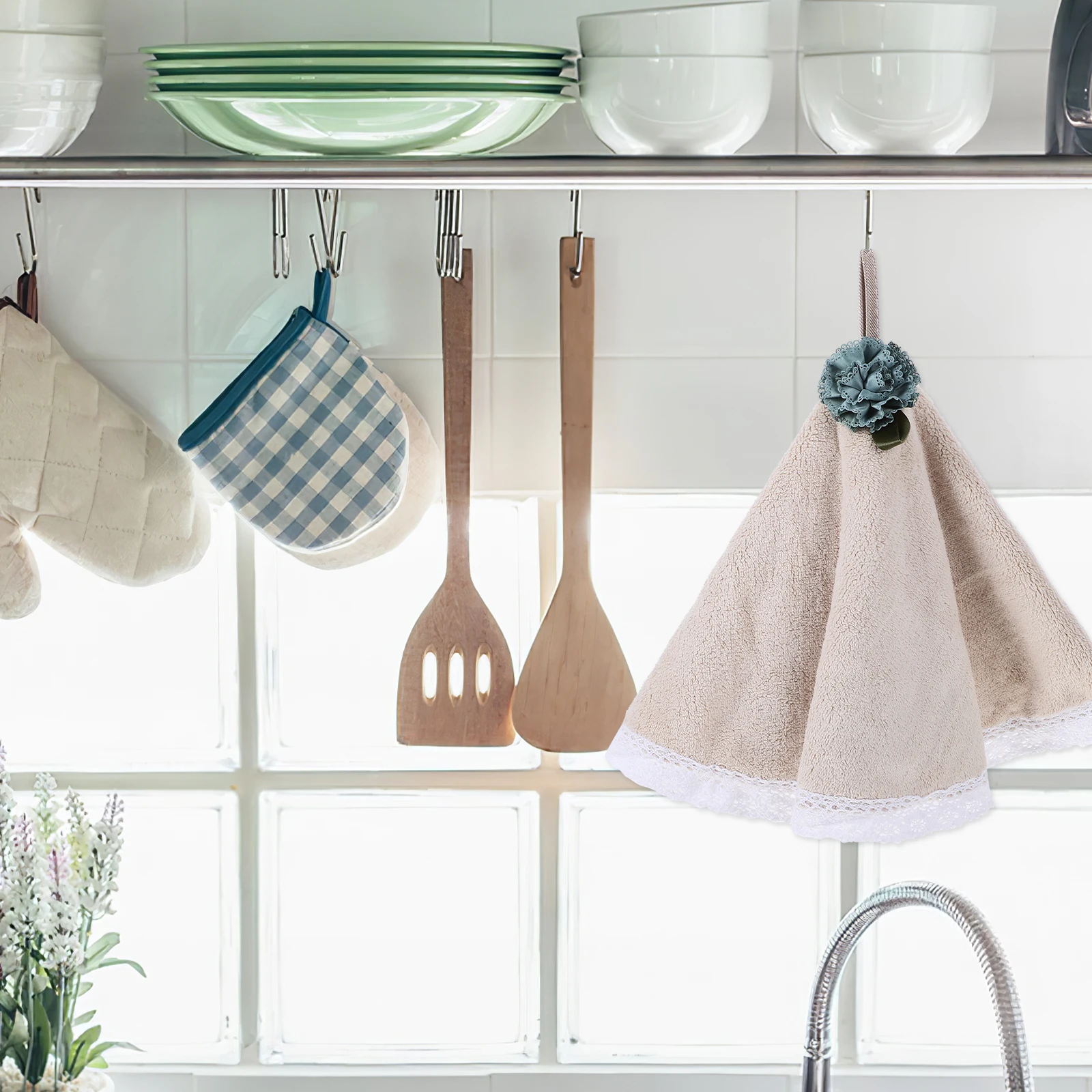 

Round H Towel Coral Fleece Quick Drying Kitchen Small Wipe Hanging Absorbent Soft Wear Resistant Long Use Time