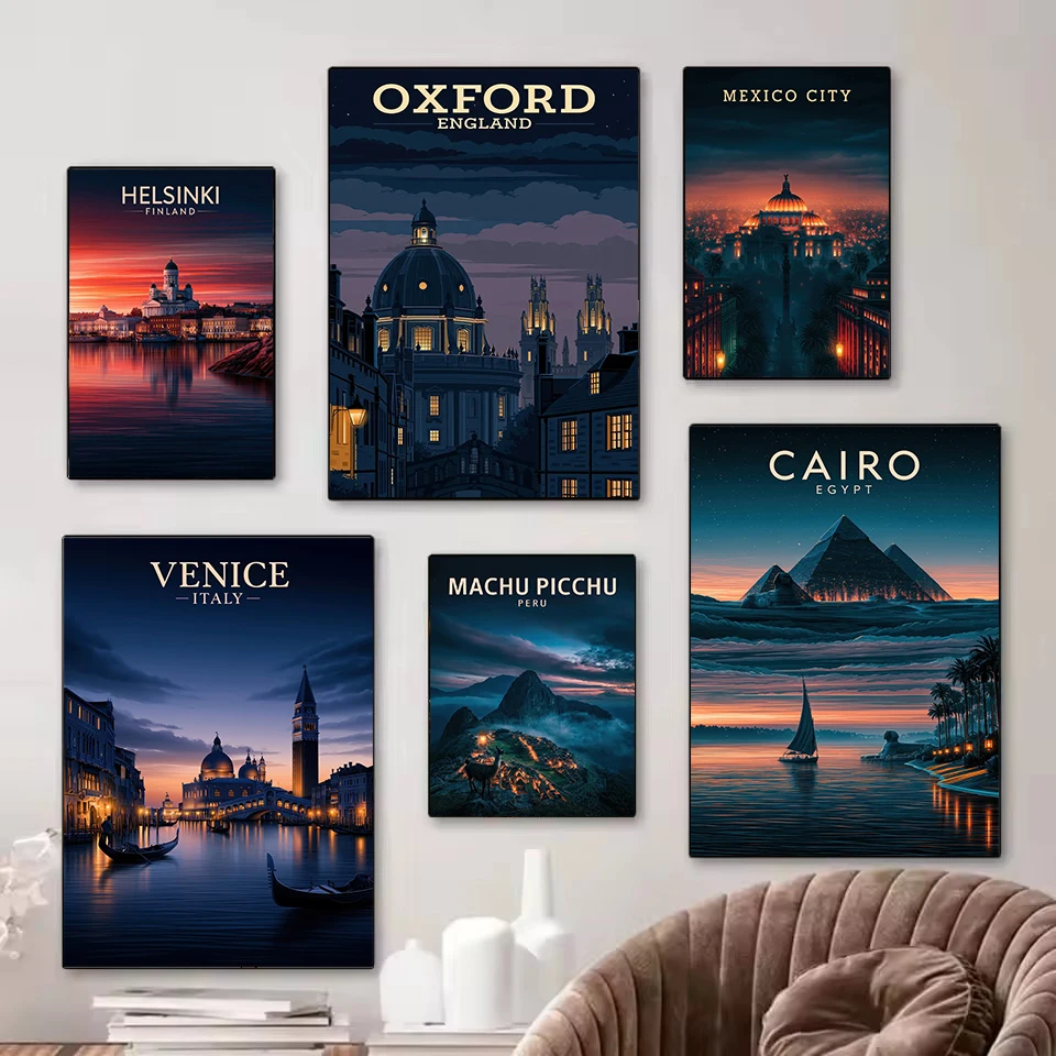 Modern Cityscape At Sunset Vancouver Prague Manchester City Travel Poster Canvas Painting Wall Art Pictures Home Decor
