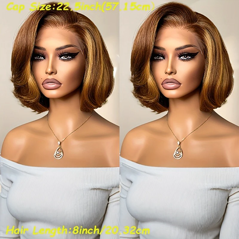 Straight Ombre Lace Front Wig Human Hair 18inch 4/27 Highlight Wig Human Hair Pre-plucked, 13x4 Straight Honey Blonde Mix Brown image 3