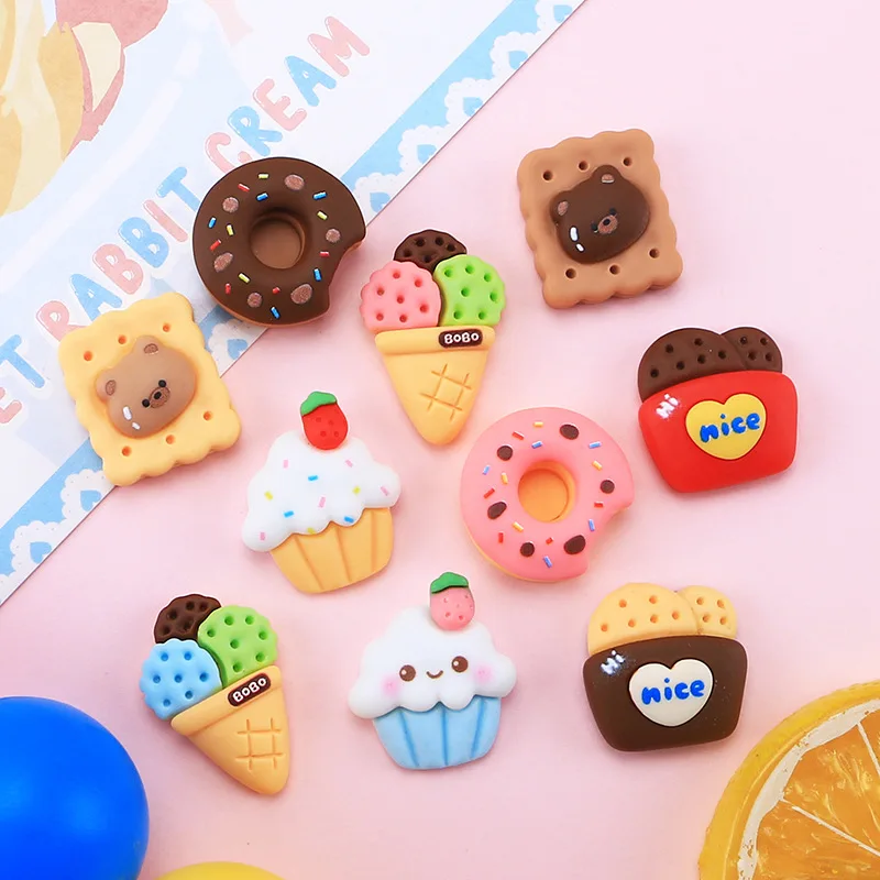 

20pcs New Simulated Foods Resin Flatback Cabochon Kawaii Donut Biscuit Cookies Miniature Food Art Supply Decoration Charm Craft